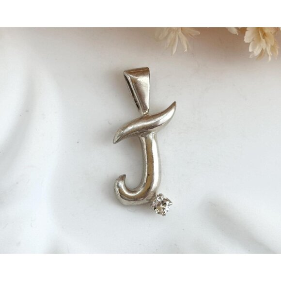 Avon Letter J w/ CZ Gemstone 925 Sterling Silver Vintage Pendant | Charm - Picture 1 of 11